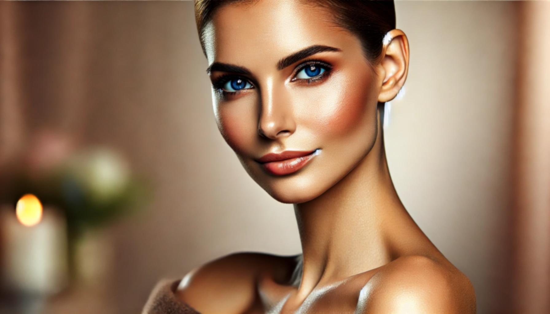 Woman with sculpted faceglowing