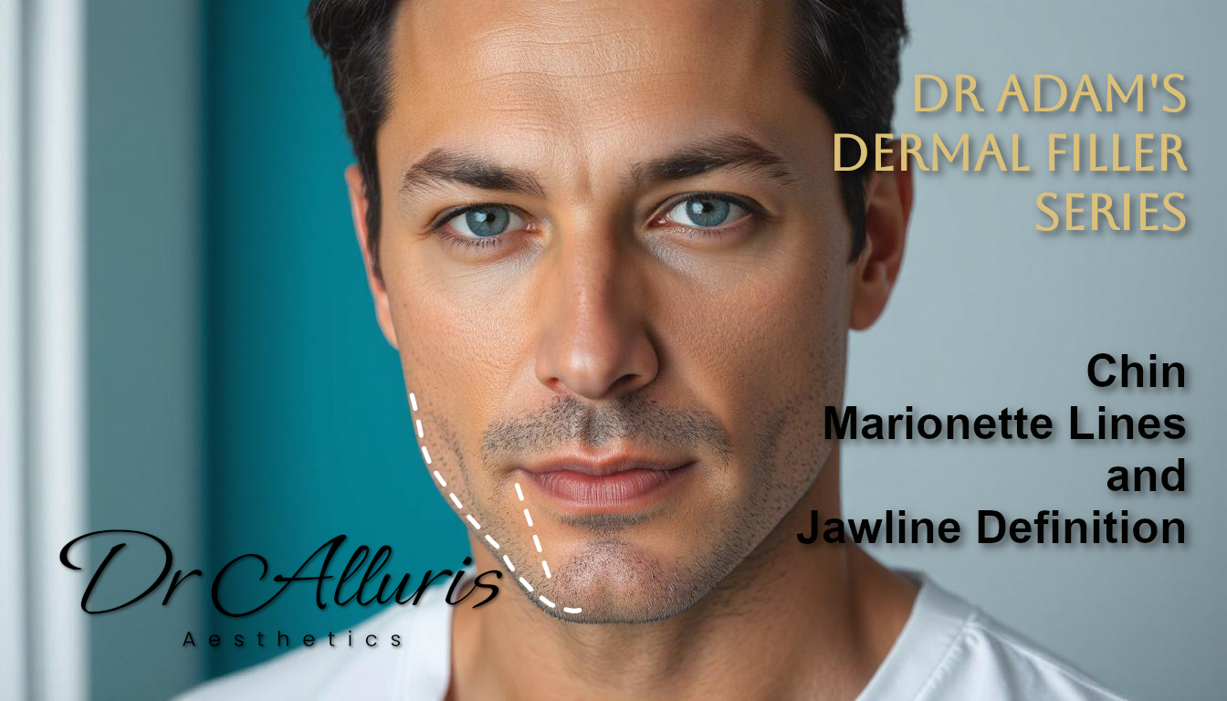 Male model demonstrating targeted filler treatments of the lower face for optminal balance